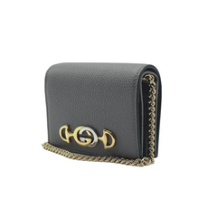 Load image into Gallery viewer, Gucci Zumi Leather Gold Chain Bi-Fold Mini Wallet Grey