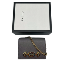Load image into Gallery viewer, Gucci Zumi Leather Gold Chain Bi-Fold Mini Wallet Grey