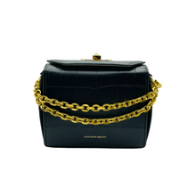 Load image into Gallery viewer, Alexander McQueen Crocodile Embossed Box 16 Leather Crossbody Bag Black