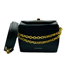 Load image into Gallery viewer, Alexander McQueen Crocodile Embossed Box 16 Leather Crossbody Bag Black