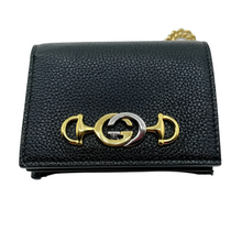 Load image into Gallery viewer, Gucci Zumi Gold Chain Bi-Fold Leather Mini Wallet Black