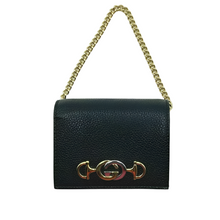 Load image into Gallery viewer, Gucci Zumi Gold Chain Bi-Fold Leather Mini Wallet Black