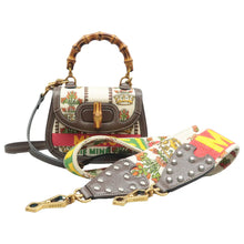 Load image into Gallery viewer, Gucci Bamboo 1947 Canvas Calfskin 100 Centennial Music Mini Top Handle Bag Multicolor
