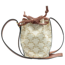 Load image into Gallery viewer, Celine Drawstring Bucket Triomphe Canvas Calfskin Shoulder Bag White Tan