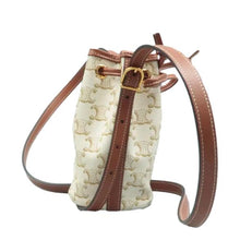Load image into Gallery viewer, Celine Drawstring Bucket Triomphe Canvas Calfskin Shoulder Bag White Tan
