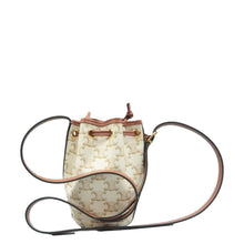 Load image into Gallery viewer, Celine Drawstring Bucket Triomphe Canvas Calfskin Shoulder Bag White Tan