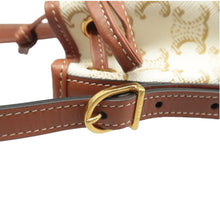 Load image into Gallery viewer, Celine Drawstring Bucket Triomphe Canvas Calfskin Shoulder Bag White Tan