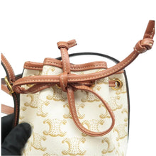 Load image into Gallery viewer, Celine Drawstring Bucket Triomphe Canvas Calfskin Shoulder Bag White Tan