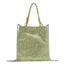 Load image into Gallery viewer, Prada  Satin Crystal Metal Triangle Logo Chain Crossbody Handbag Ananas