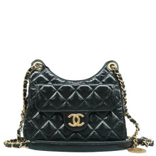 Load image into Gallery viewer, CHANEL Wavy CC Shiny Crumpled Calfskin Quilted Hobo Bag Black
