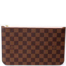 Load image into Gallery viewer, Louis Vuitton Neverfull Damier Ebene Pochette Wristlet Pouch Brown
