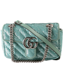 Load image into Gallery viewer, Gucci GG Marmont Sequin Matelasse Shoulder Bag Mini Flap Water Green
