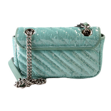 Load image into Gallery viewer, Gucci GG Marmont Sequin Matelasse Shoulder Bag Mini Flap Water Green
