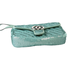 Load image into Gallery viewer, Gucci GG Marmont Sequin Matelasse Shoulder Bag Mini Flap Water Green
