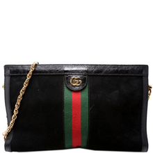 Load image into Gallery viewer, Gucci Ophidia Suede Shoulder Bag Web Medium Black
