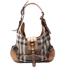 Load image into Gallery viewer, Burberry Brooke Shimmer Check Canvas Hobo Bag Brown
