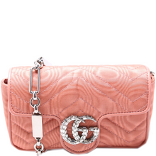 Load image into Gallery viewer, Gucci Marmont Rhinestone Moire Mini Belt Bag Pink
