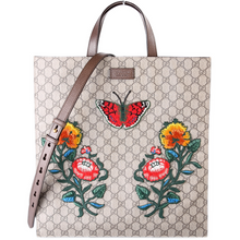 Load image into Gallery viewer, Gucci Soft GG Supreme Embroidered Vertical Tote Bag Tan
