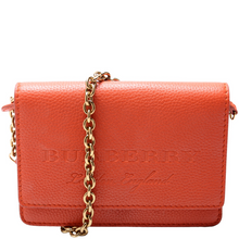 Load image into Gallery viewer, Burberry Hampshire Embossed Leather Chain Wallet Orange
