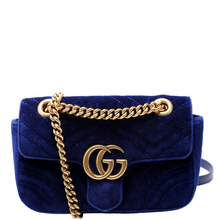 Load image into Gallery viewer, Gucci Marmont Velvet Shoulder Bag Mini Flap Blue
