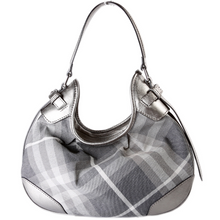 Load image into Gallery viewer, Burberry Shimmer Check Brooklyn Small Hobo Bag Grey
