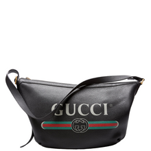 Load image into Gallery viewer, Gucci Half Moon Logo Calfskin Leather Shoulder Bag Black
