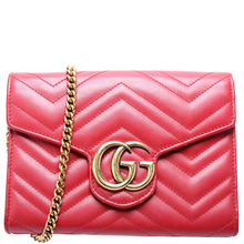 Load image into Gallery viewer, Gucci GG Marmont Calfskin Matelasse Chain Wallet Red
