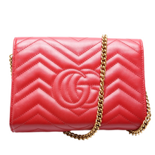 Load image into Gallery viewer, Gucci GG Marmont Calfskin Matelasse Chain Wallet Red
