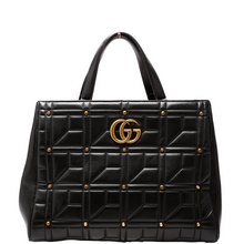 Load image into Gallery viewer, Gucci Marmont leather Studded Top Handle Bag Black
