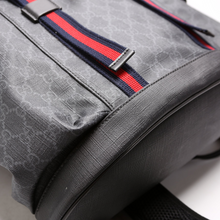 Load image into Gallery viewer, Gucci GG Supreme Monogram Calfskin Web Double Buckle Backpack Bag Black
