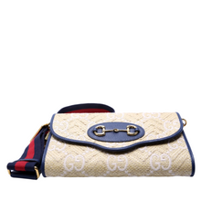 Load image into Gallery viewer, Gucci Horsebit 1955 Raffia Shoulder Bag Bicolor
