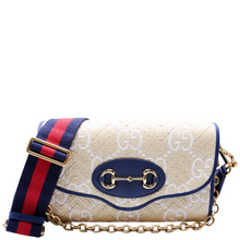 Load image into Gallery viewer, Gucci Horsebit 1955 Raffia Shoulder Bag Bicolor
