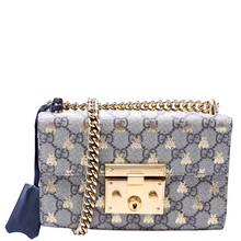 Load image into Gallery viewer, Gucci Padlock GG Supreme Bee Small Shoulder Bag Black
