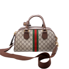 Load image into Gallery viewer, Gucci Ophidia Savoy GG Supreme Coated Canvas Top Handle Bag Brown
