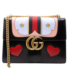 Load image into Gallery viewer, Gucci Marmont Web Heart Leather Medium Shoulder Bag Black

