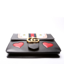 Load image into Gallery viewer, Gucci Marmont Web Heart Leather Medium Shoulder Bag Black
