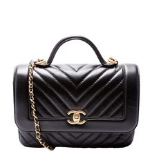 Load image into Gallery viewer, Chanel CC Quilted Chevron Calfskin Top Handle Bag Black
