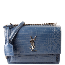 Load image into Gallery viewer, Yves Saint Laurent Sunset Medium Crocodile Embossed Leather Shoulder Bag Blue
