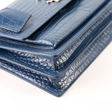 Load image into Gallery viewer, Yves Saint Laurent Sunset Medium Crocodile Embossed Leather Shoulder Bag Blue
