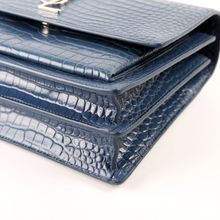 Load image into Gallery viewer, Yves Saint Laurent Sunset Medium Crocodile Embossed Leather Shoulder Bag Blue
