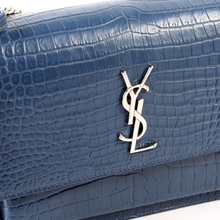 Load image into Gallery viewer, Yves Saint Laurent Sunset Medium Crocodile Embossed Leather Shoulder Bag Blue
