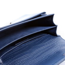 Load image into Gallery viewer, Yves Saint Laurent Sunset Medium Crocodile Embossed Leather Shoulder Bag Blue
