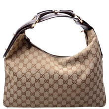 Load image into Gallery viewer, Gucci Horsebit GG Canvas Hobo Bag Brown
