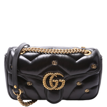 Load image into Gallery viewer, Gucci Marmont Double G Studs Leather Shoulder Bag Black
