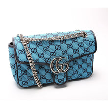 Load image into Gallery viewer, GUCCI Marmont GG Small Flap Canvas Shoulder Bag Blue
