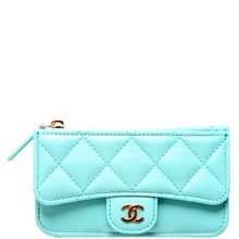 Load image into Gallery viewer, Chanel CC Flap Zip Caviar Leather Card Holder Teal
