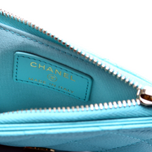 Load image into Gallery viewer, Chanel CC Flap Zip Caviar Leather Card Holder Teal
