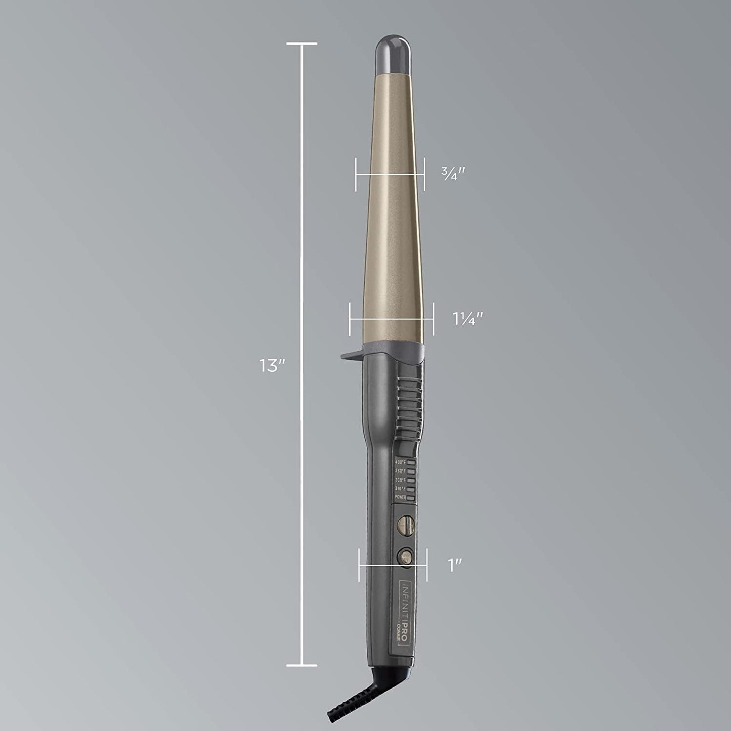 INFINITIPRO BY CONAIR Tourmaline Ceramic 1 1/4-Inch to 3/4-Inch Curling Wand, Tapered wand produces beachy waves CS1002