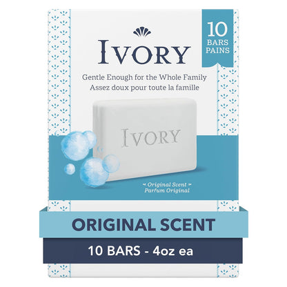 Ivory Gentle Bath Bar Soap, Designed for Whole Family, 99.44% Pure Formula with Plant-Based Cleansers, Made Without Heavy Perfumes, Parabens or Phthalates, Original Scent, 4.0 oz (4 Count)