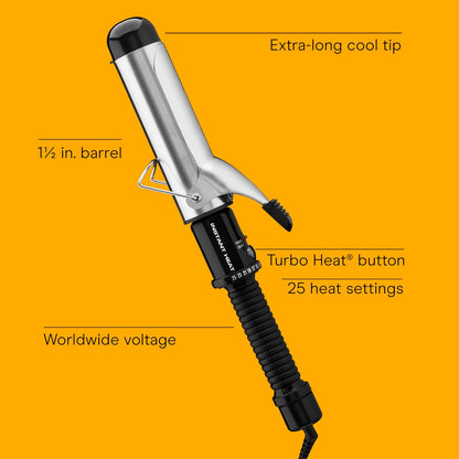 Conair Instant Heat 1½ Inch Curling Iron, 1½-Inch Barrel Hair Curler Produces Soft Waves and Loose Curls, 25 Heat Settings, Dual Voltage, For Use on Medium and Long Hair, Black